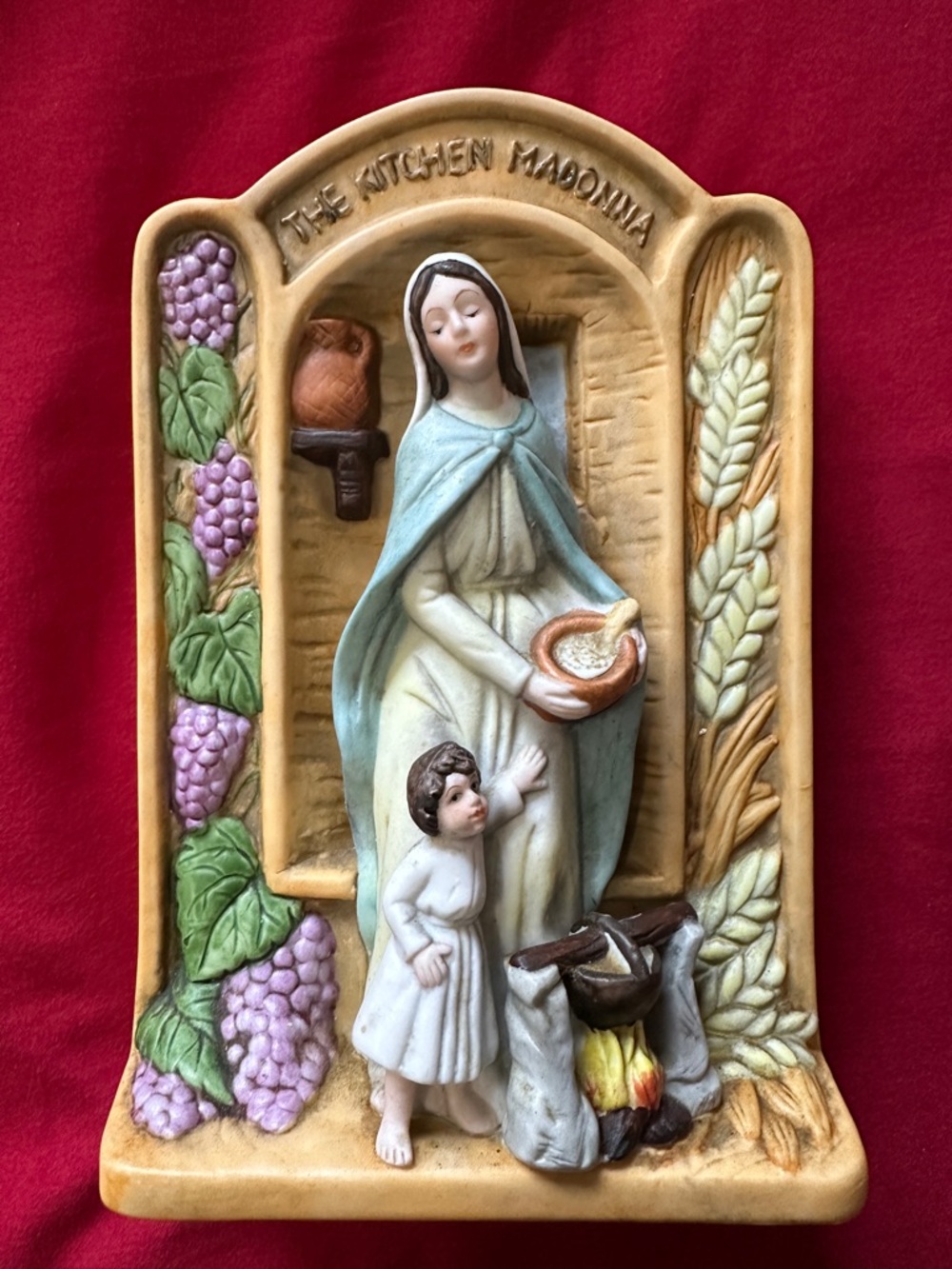 1988 Antique Kitchen Madonna Wall Plaque - Multicolor Religious Figurine